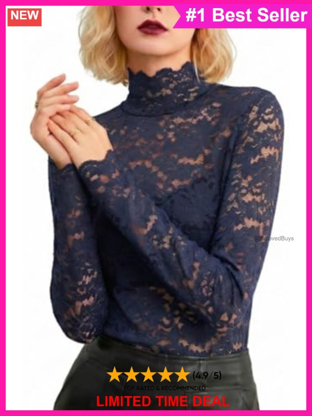 Floral Lace Long Sleeve Mock Neck Sheer Mesh Top Blouse